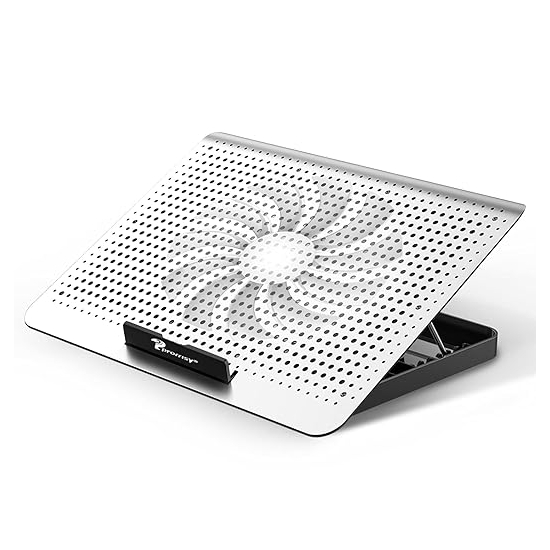 Proffisy Aluminum Laptop Cooling Pad with One Big Quiet Cooling Fan, Laptop Cooler Stand with 7 Height Adjustable, Notebook Cooler pad for Laptop 17 15.6 14 13 12 Inch Two USB Ports