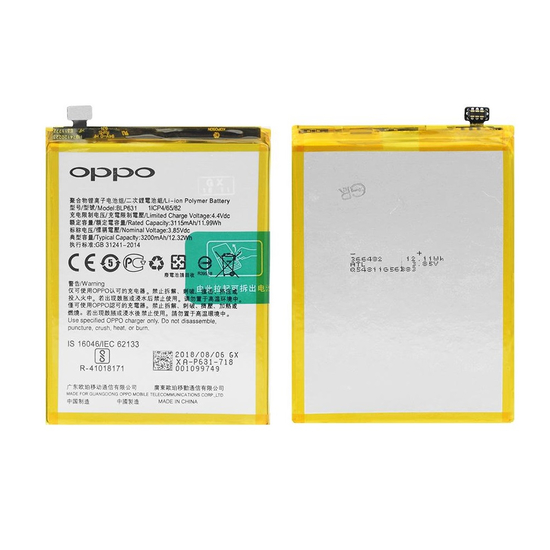 Replacement Battery for Oppo A77/A73/F3/F5 BLP631-3200mAh